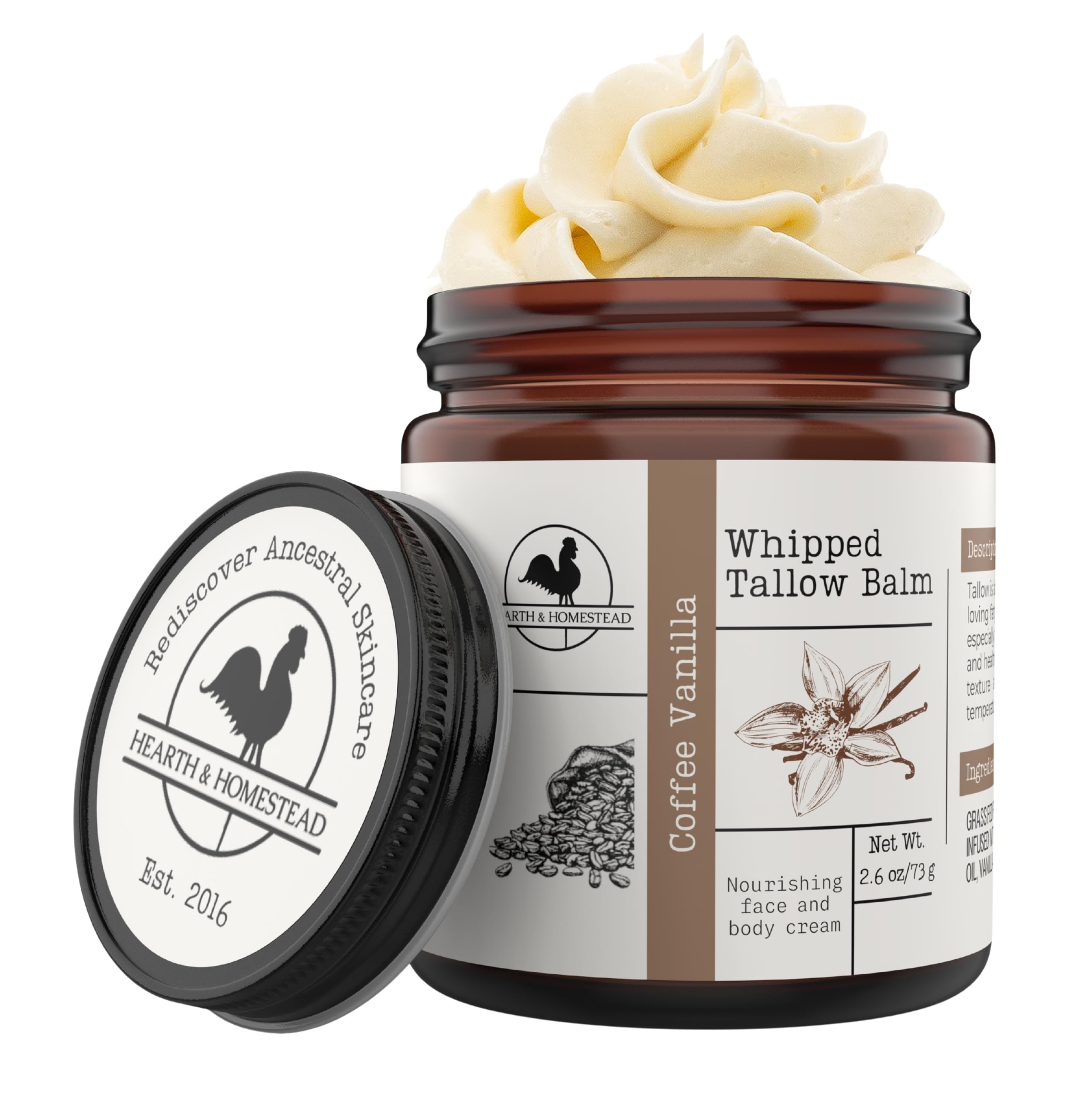 Hearth & Homestead Whipped Beef Tallow for Skin & Face, Unscented, 1.3oz | 100% Grass Fed & Finished, Eczema Cream & Body Butter, Only Organic Ingredients, For Skin & Face