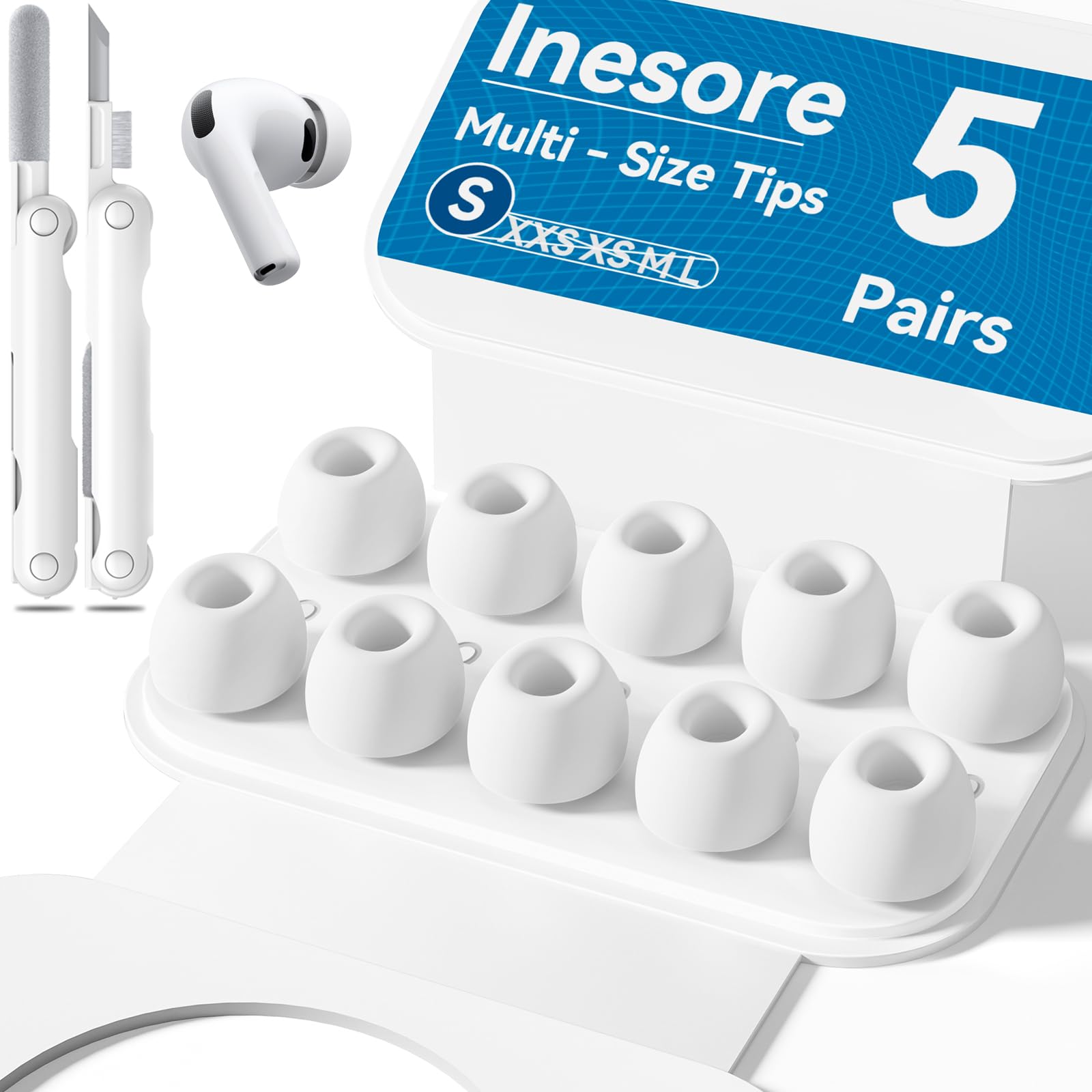 Inesore 4 Pairs Replacement Ear Tips for AirPods Pro 2nd/1st (Dark red) | with Noise Reduction Hole & Built-in dust Guard Screen,Silicone,with Portable Storage Box & Cleaner Pen,4 Size (XS/S/M/L)