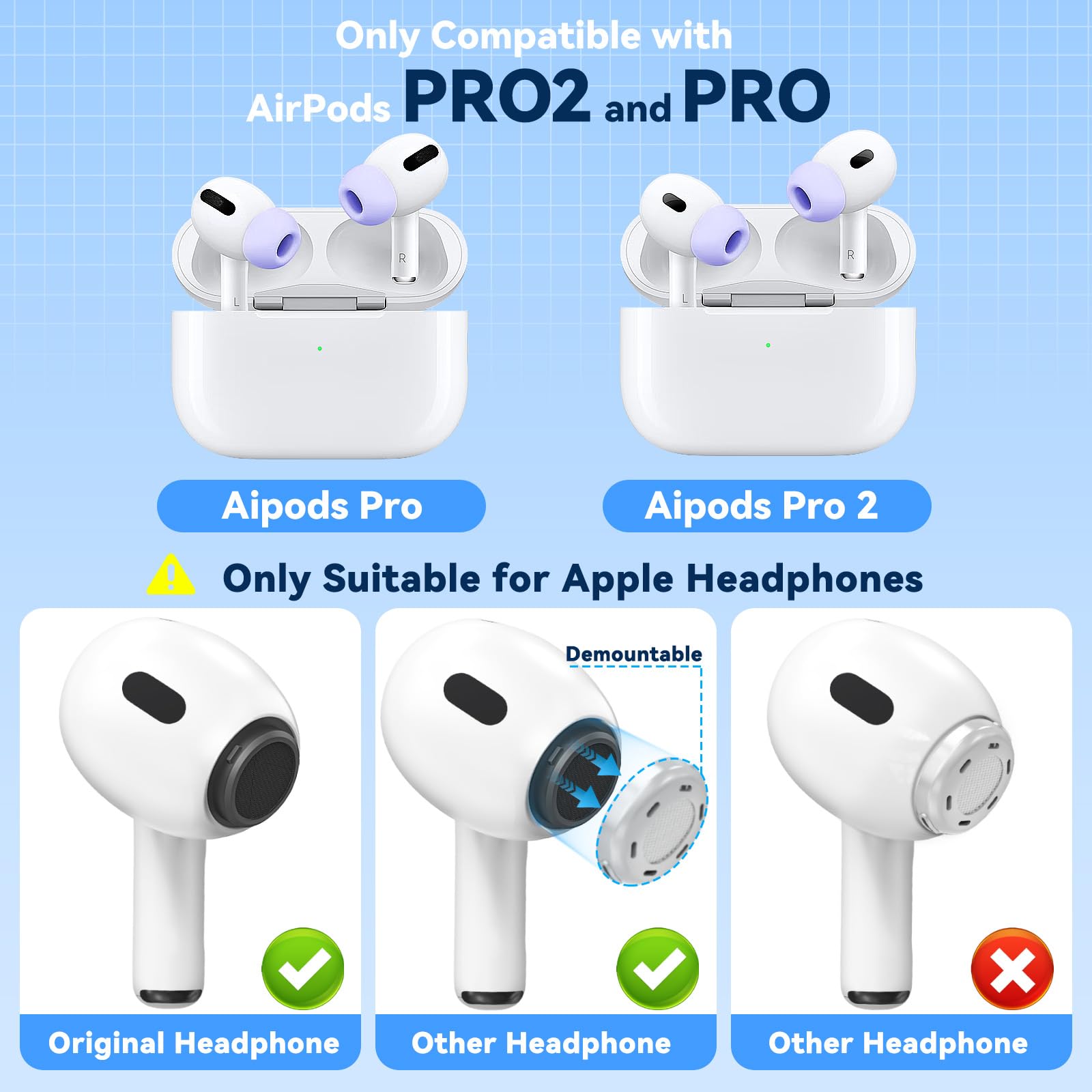 Inesore 4 Pairs Replacement Ear Tips for AirPods Pro 2nd/1st (Dark red) | with Noise Reduction Hole & Built-in dust Guard Screen,Silicone,with Portable Storage Box & Cleaner Pen,4 Size (XS/S/M/L)