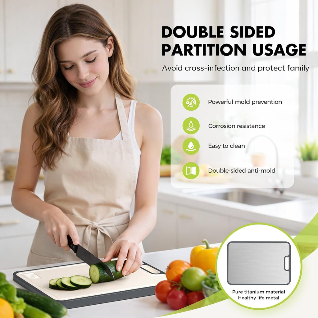 Titanium Cutting Board for Kitchen, Pure Titanium/PP, Size 16”×11” | Food Grade Materials, Separate Prep Surfaces for Raw & Cooked Food, Odor Resistant, Easy to Clean, Durable Kitchen Essential