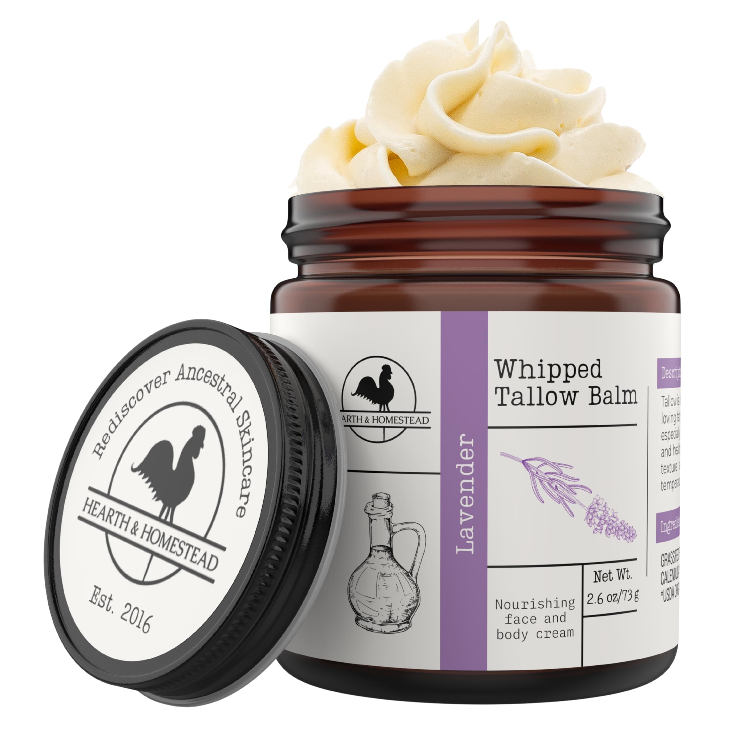 Hearth & Homestead Whipped Beef Tallow for Skin & Face, Unscented, 1.3oz | 100% Grass Fed & Finished, Eczema Cream & Body Butter, Only Organic Ingredients, For Skin & Face