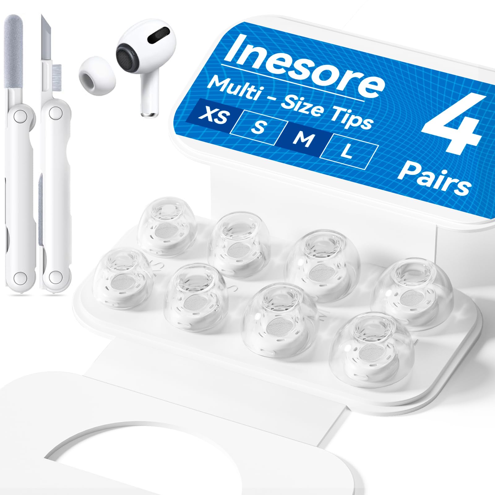 Inesore 4 Pairs Replacement Ear Tips for AirPods Pro 2nd/1st (Dark red) | with Noise Reduction Hole & Built-in dust Guard Screen,Silicone,with Portable Storage Box & Cleaner Pen,4 Size (XS/S/M/L)