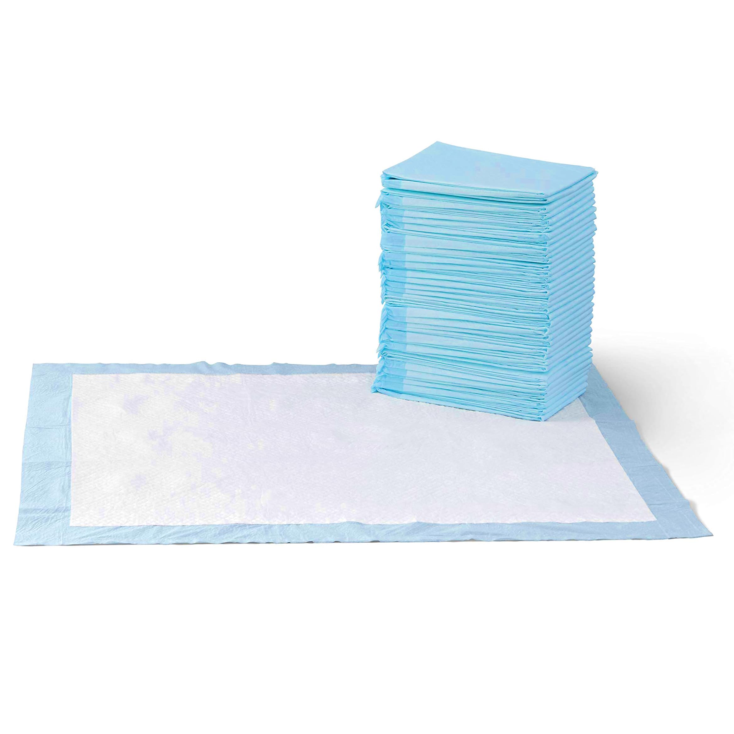 Amazon Basics Leak-Proof Dog and Puppy Potty Training Pee Pads with Quick-Dry 5-Layer Super Absorbent Design, Regular Size 22 x 22 inch, Blue & White, 100 Count