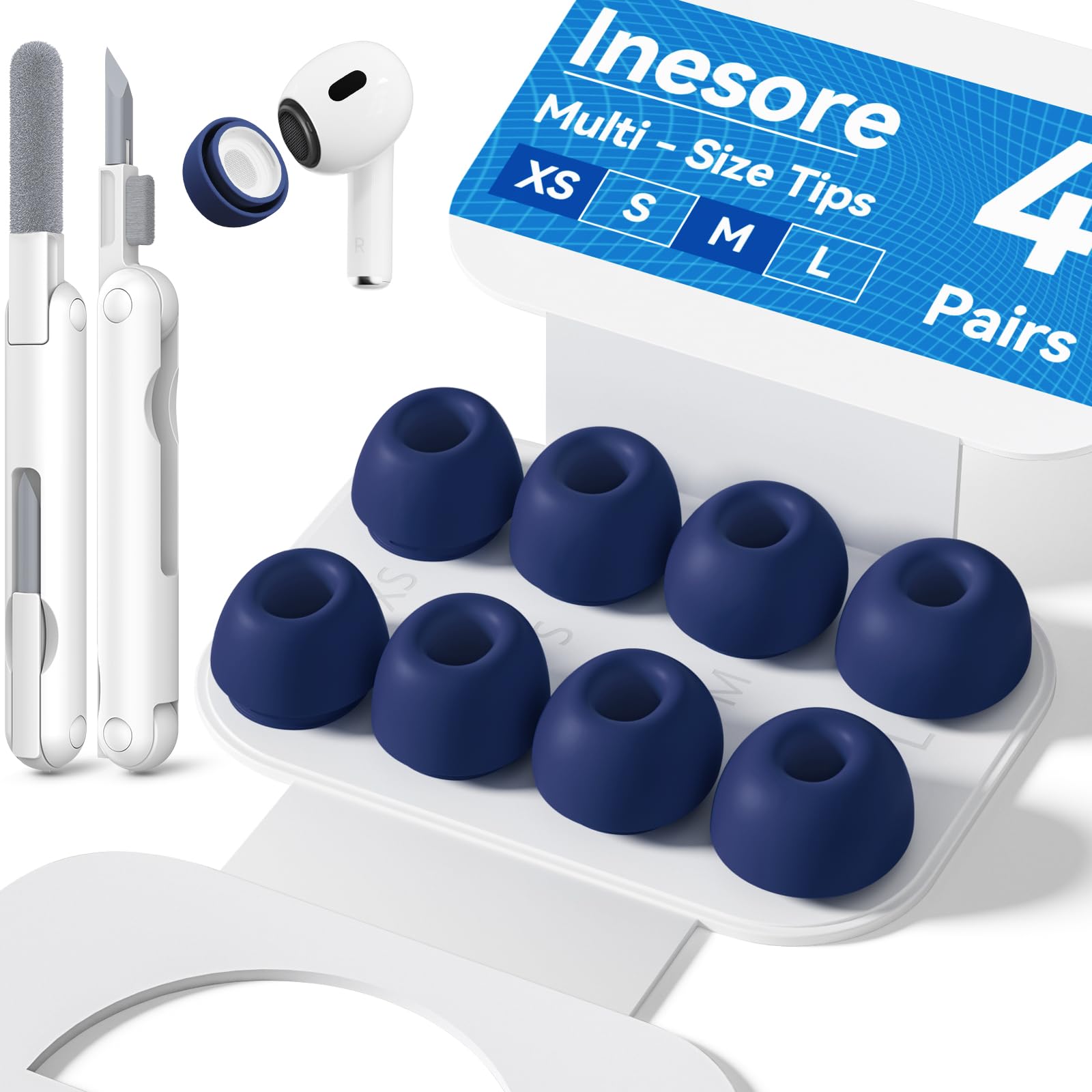 Inesore 4 Pairs Replacement Ear Tips for AirPods Pro 2nd/1st (Dark red) | with Noise Reduction Hole & Built-in dust Guard Screen,Silicone,with Portable Storage Box & Cleaner Pen,4 Size (XS/S/M/L)