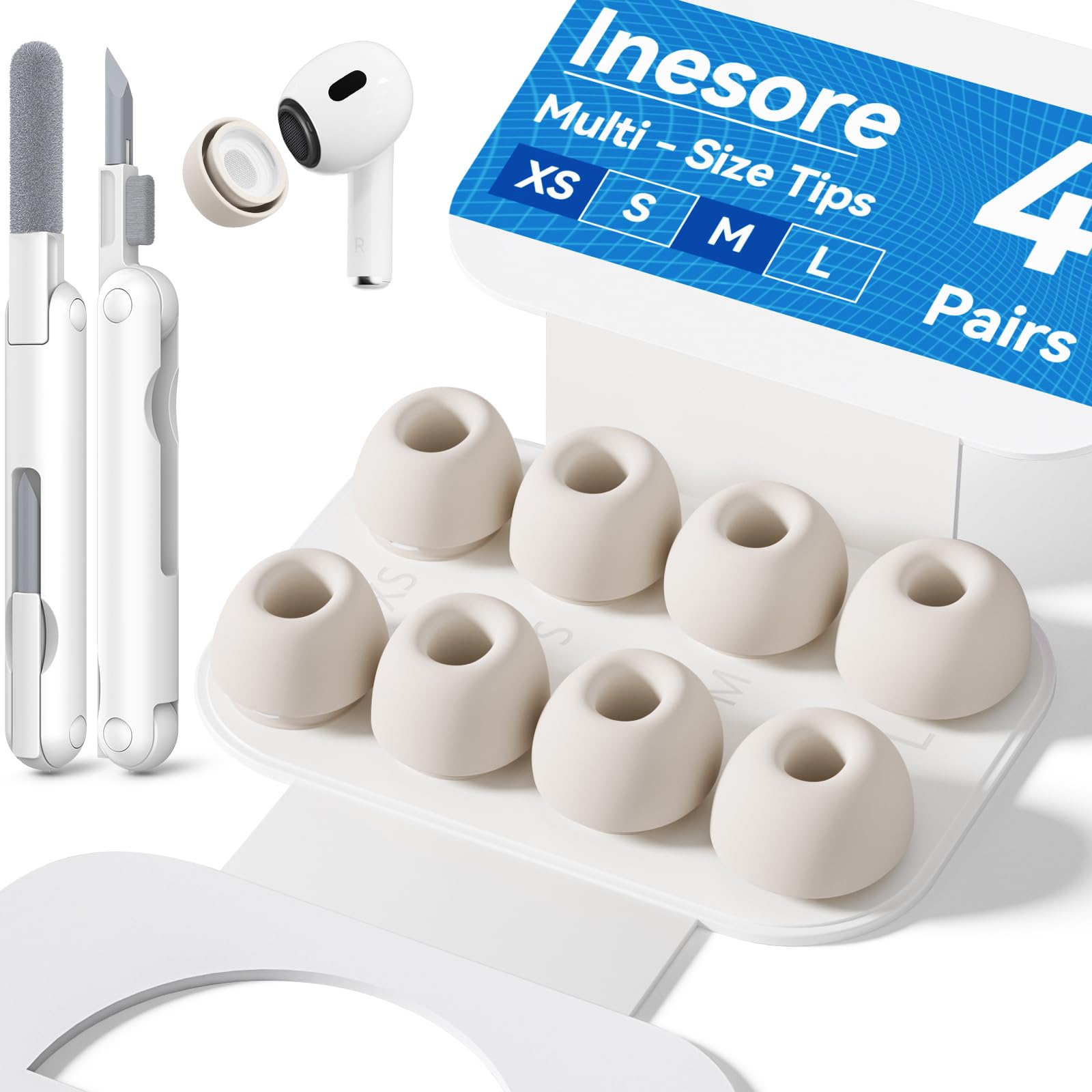 Inesore 4 Pairs Replacement Ear Tips for AirPods Pro 2nd/1st (Dark red) | with Noise Reduction Hole & Built-in dust Guard Screen,Silicone,with Portable Storage Box & Cleaner Pen,4 Size (XS/S/M/L)