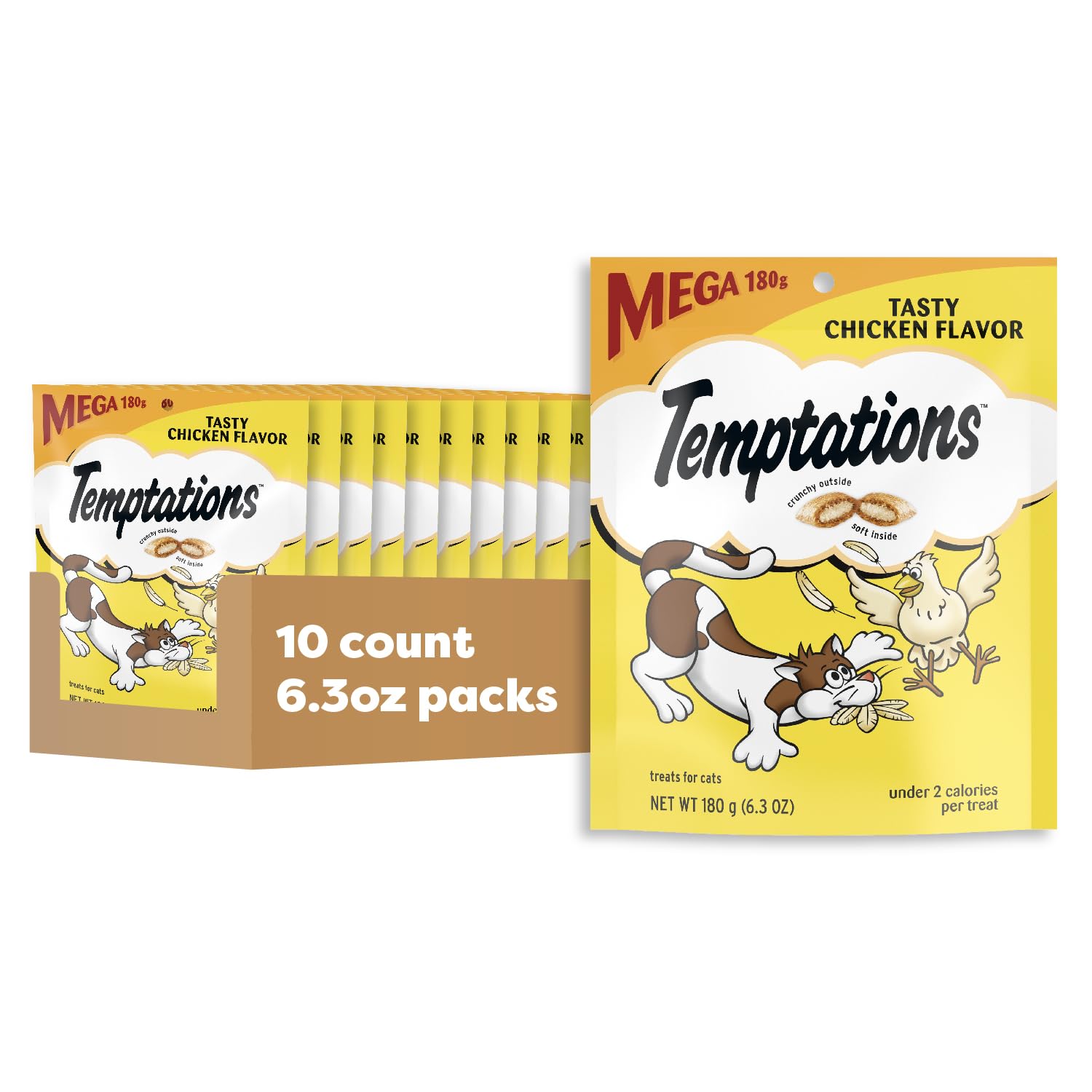 Temptations Classic Crunchy and Soft Cat Treats, Tasty Chicken, 30 oz | Under 2 calories per treat, crunchy outside & soft inside, resealable tub, use as meal or topper, 100% complete & balanced
