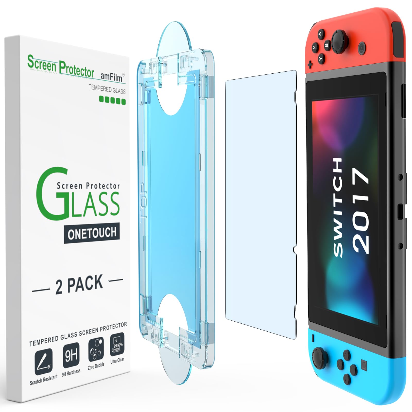 amFilm Auto-Alignment OneTouch for Nintendo Switch 2 Screen Protector 2025 | Tempered Glass Accessories, 30s Install, Bubble Free, Scratch & Drop Resistant, Touch Sensitive, 7.9'' Transparent [2 Pack]