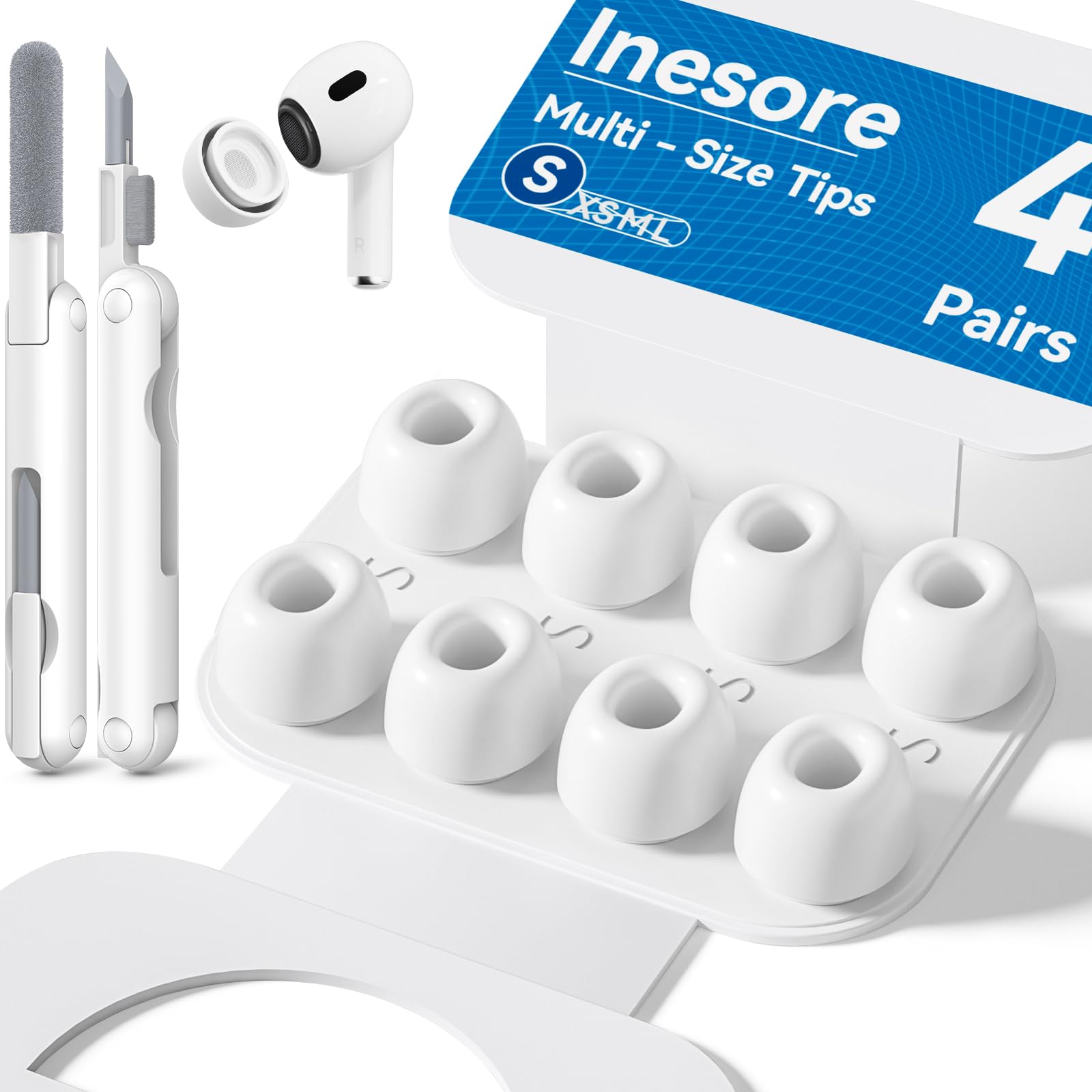Inesore 4 Pairs Replacement Ear Tips for AirPods Pro 2nd/1st (Dark red) | with Noise Reduction Hole & Built-in dust Guard Screen,Silicone,with Portable Storage Box & Cleaner Pen,4 Size (XS/S/M/L)