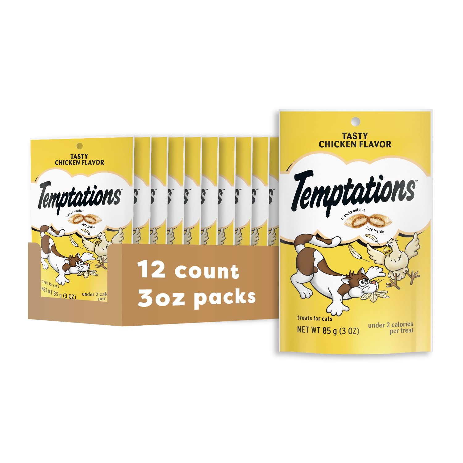 Temptations Classic Crunchy and Soft Cat Treats, Tasty Chicken, 30 oz | Under 2 calories per treat, crunchy outside & soft inside, resealable tub, use as meal or topper, 100% complete & balanced