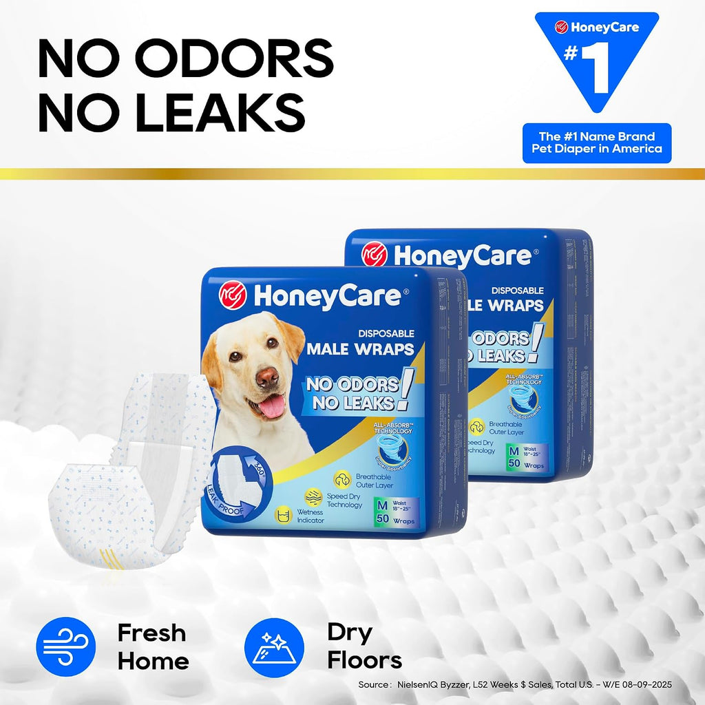 HONEY CARE All-Absorb A26 Male Dog Wrap, 50 Count, Small