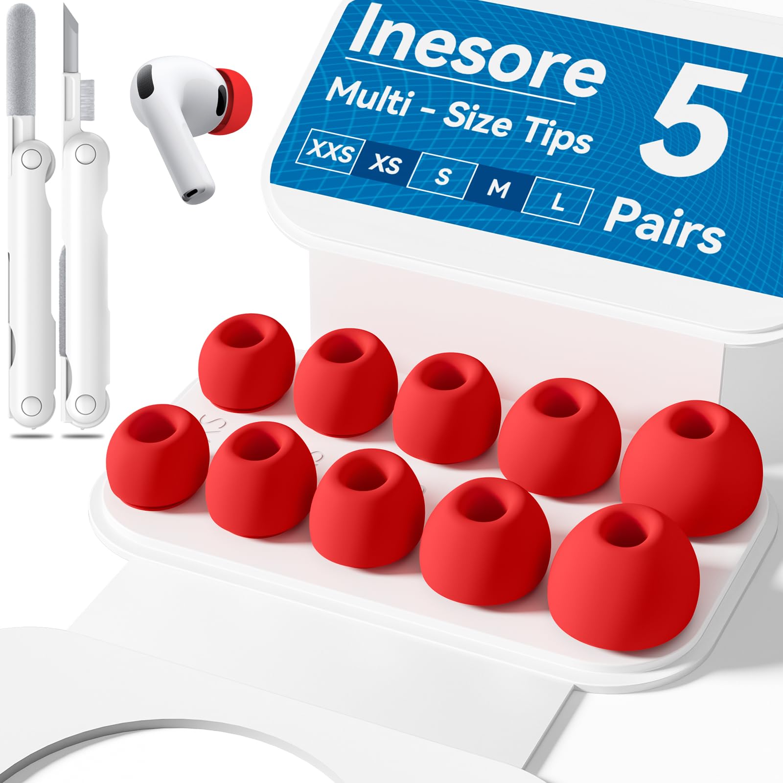 Inesore 4 Pairs Replacement Ear Tips for AirPods Pro 2nd/1st (Dark red) | with Noise Reduction Hole & Built-in dust Guard Screen,Silicone,with Portable Storage Box & Cleaner Pen,4 Size (XS/S/M/L)