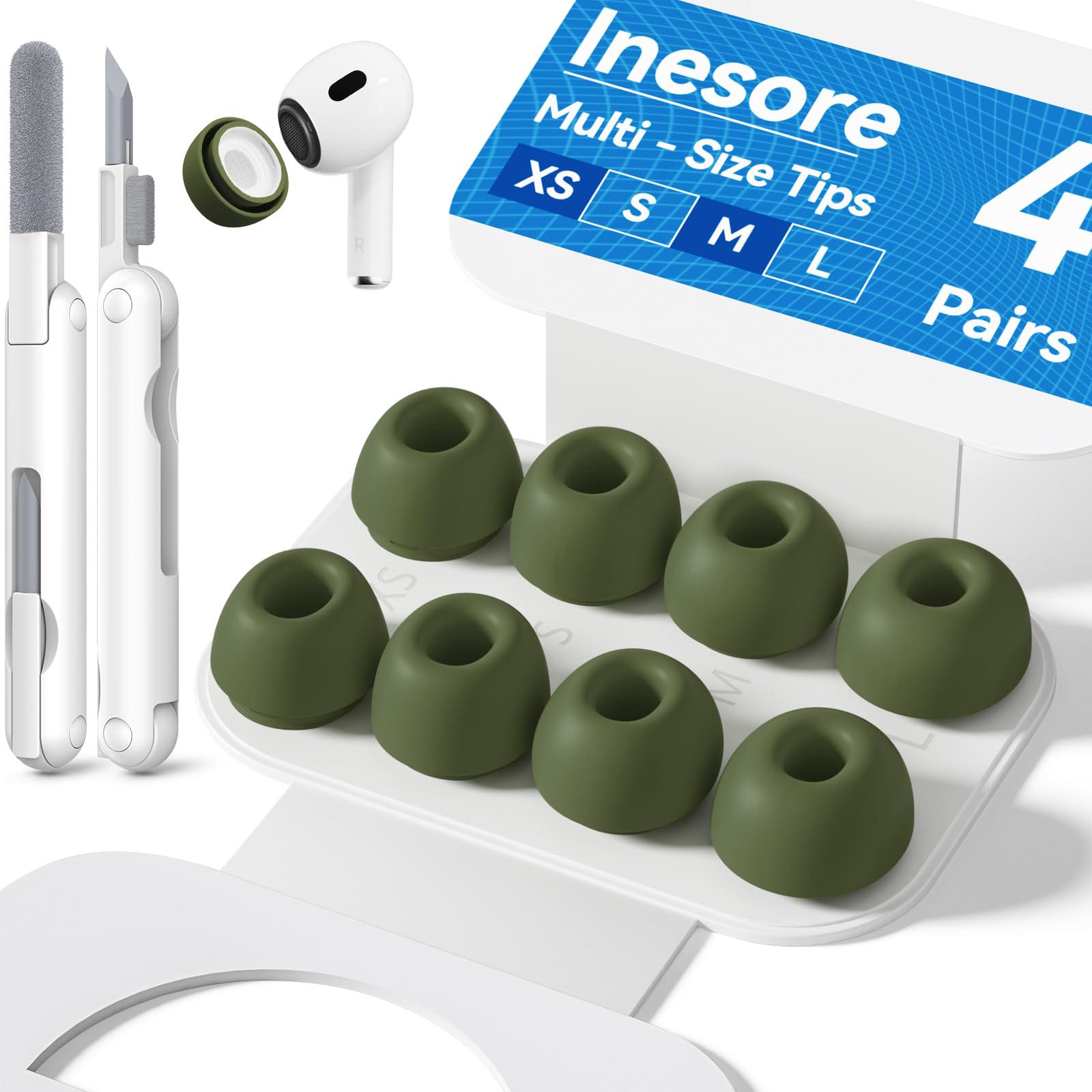 Inesore 4 Pairs Replacement Ear Tips for AirPods Pro 2nd/1st (Dark red) | with Noise Reduction Hole & Built-in dust Guard Screen,Silicone,with Portable Storage Box & Cleaner Pen,4 Size (XS/S/M/L)