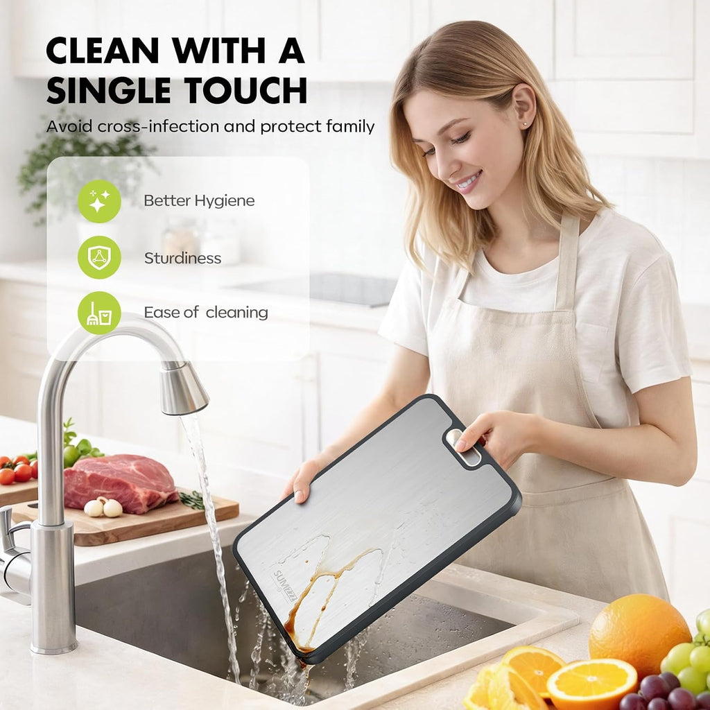 Titanium Cutting Board for Kitchen, Pure Titanium/PP, Size 16”×11” | Food Grade Materials, Separate Prep Surfaces for Raw & Cooked Food, Odor Resistant, Easy to Clean, Durable Kitchen Essential
