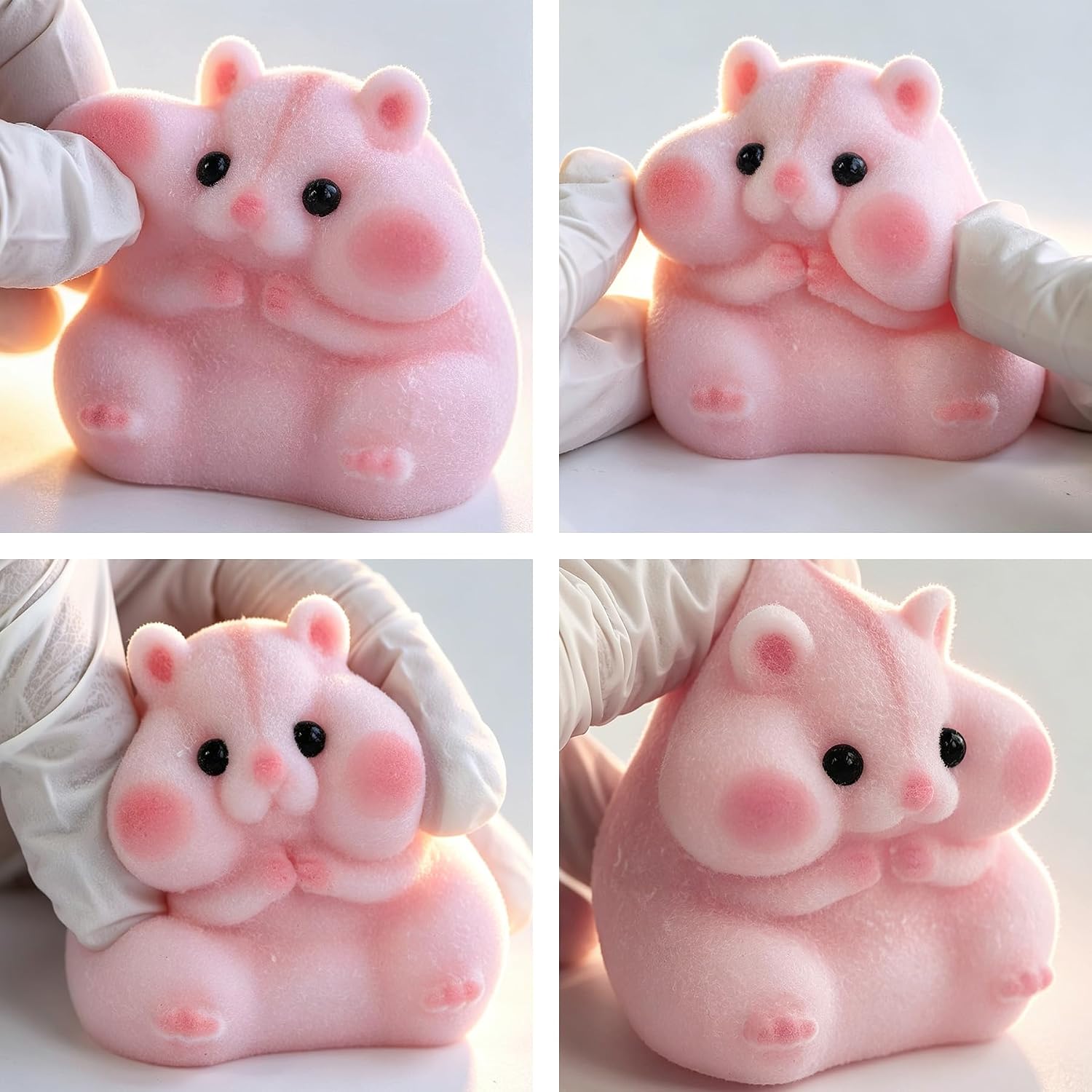 Handmade Taba Squishy Hamster Toy, Cute Squishy Stress Relief Fidget Toy | CUTE SQUEEZE Soft Non-toxic Silicone Butter Cheese Dumpling Squishy, Fuzzy Animal Sensory Toys for Kids Adults, Pink