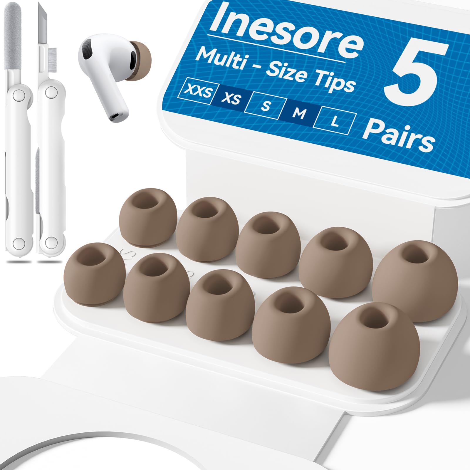 Inesore 4 Pairs Replacement Ear Tips for AirPods Pro 2nd/1st (Dark red) | with Noise Reduction Hole & Built-in dust Guard Screen,Silicone,with Portable Storage Box & Cleaner Pen,4 Size (XS/S/M/L)