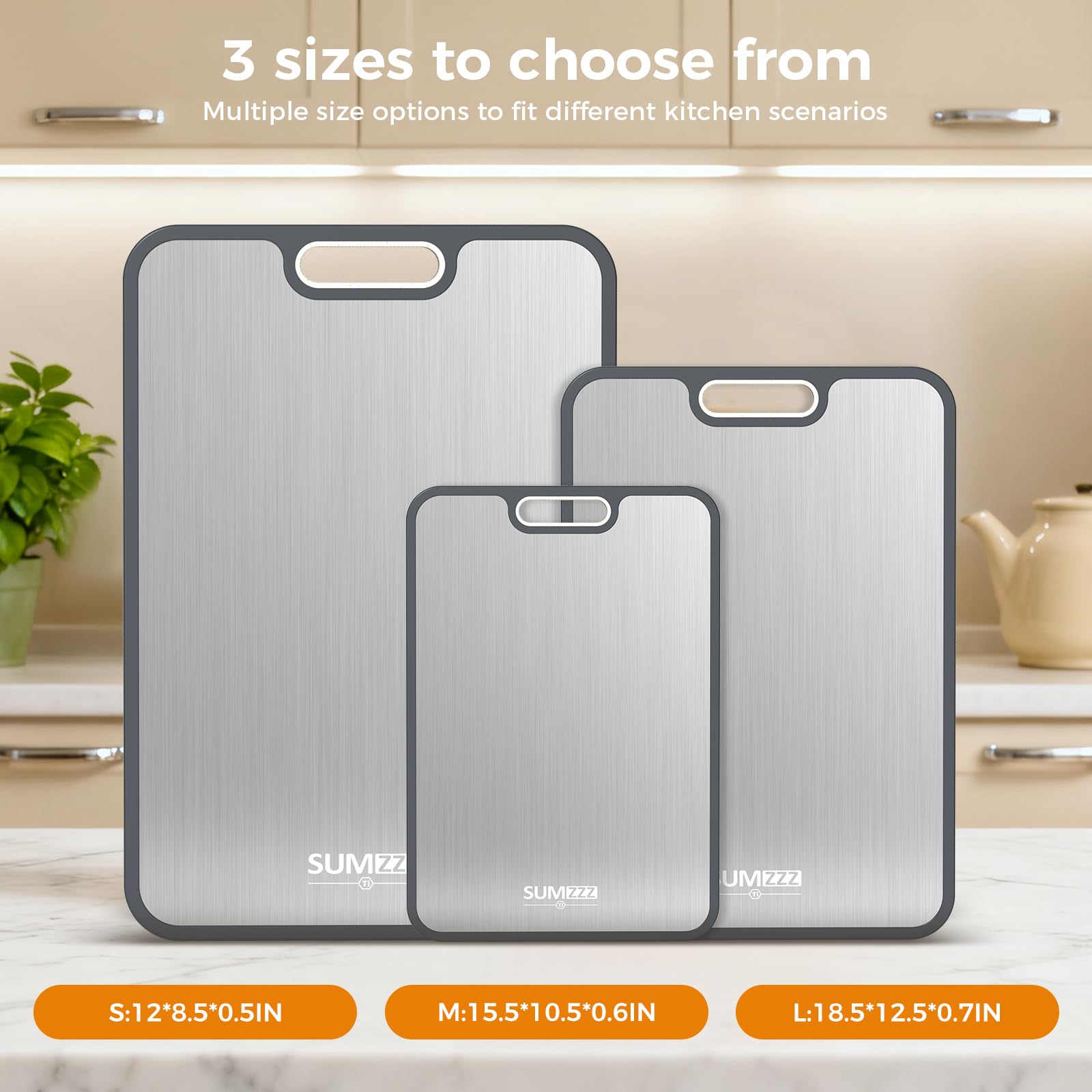 Titanium Cutting Board for Kitchen, Pure Titanium/PP, Size 16”×11” | Food Grade Materials, Separate Prep Surfaces for Raw & Cooked Food, Odor Resistant, Easy to Clean, Durable Kitchen Essential