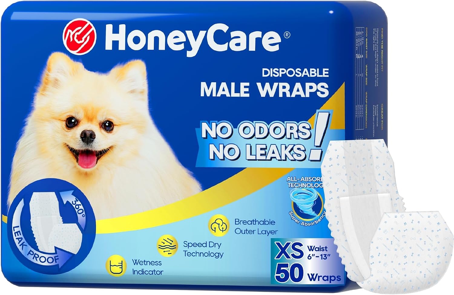 HONEY CARE All-Absorb A26 Male Dog Wrap, 50 Count, Small
