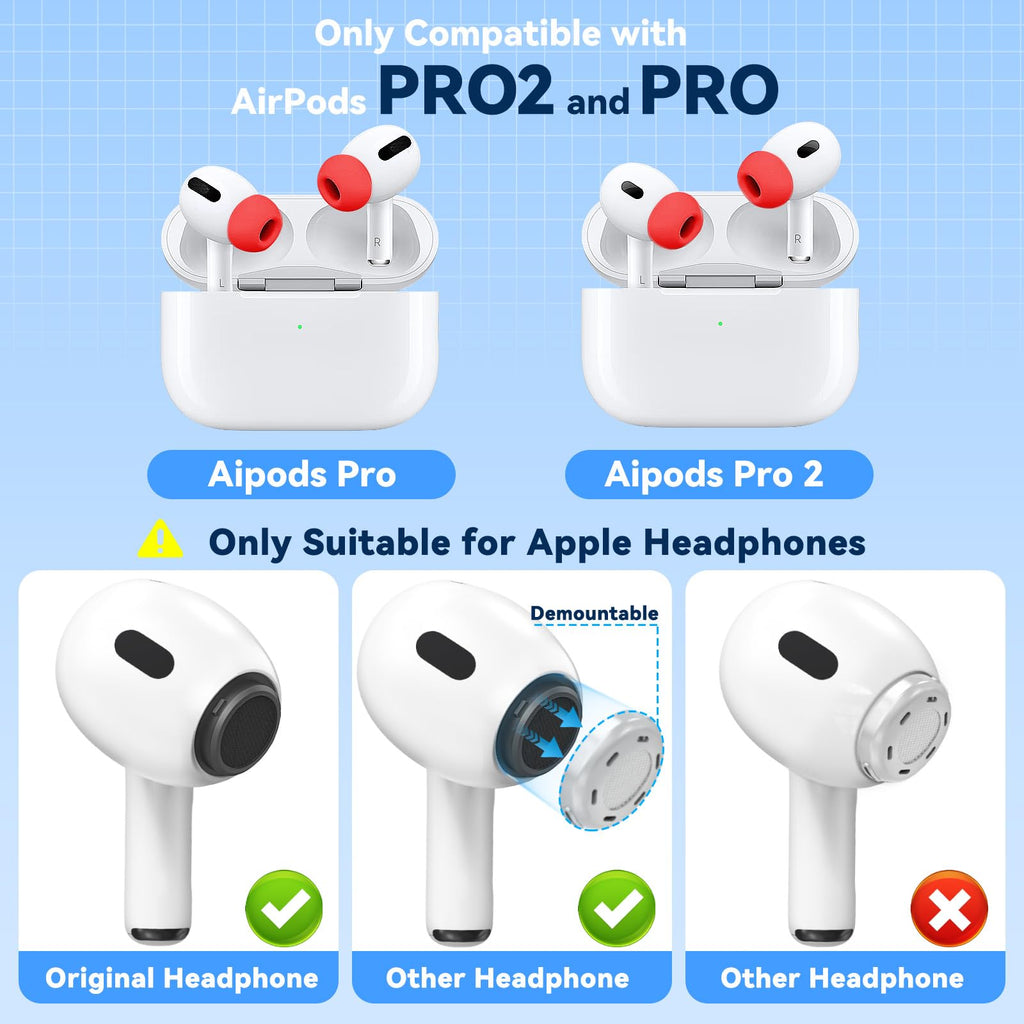 Inesore 4 Pairs Replacement Ear Tips for AirPods Pro 2nd/1st (Dark red) | with Noise Reduction Hole & Built-in dust Guard Screen,Silicone,with Portable Storage Box & Cleaner Pen,4 Size (XS/S/M/L)