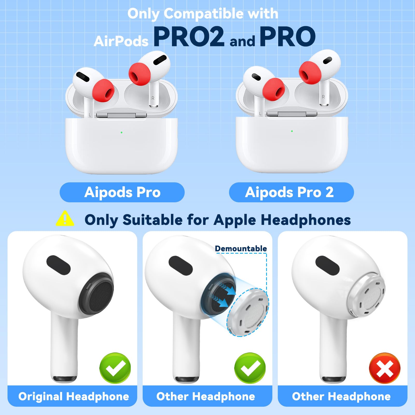 Inesore 4 Pairs Replacement Ear Tips for AirPods Pro 2nd/1st (Dark red) | with Noise Reduction Hole & Built-in dust Guard Screen,Silicone,with Portable Storage Box & Cleaner Pen,4 Size (XS/S/M/L)