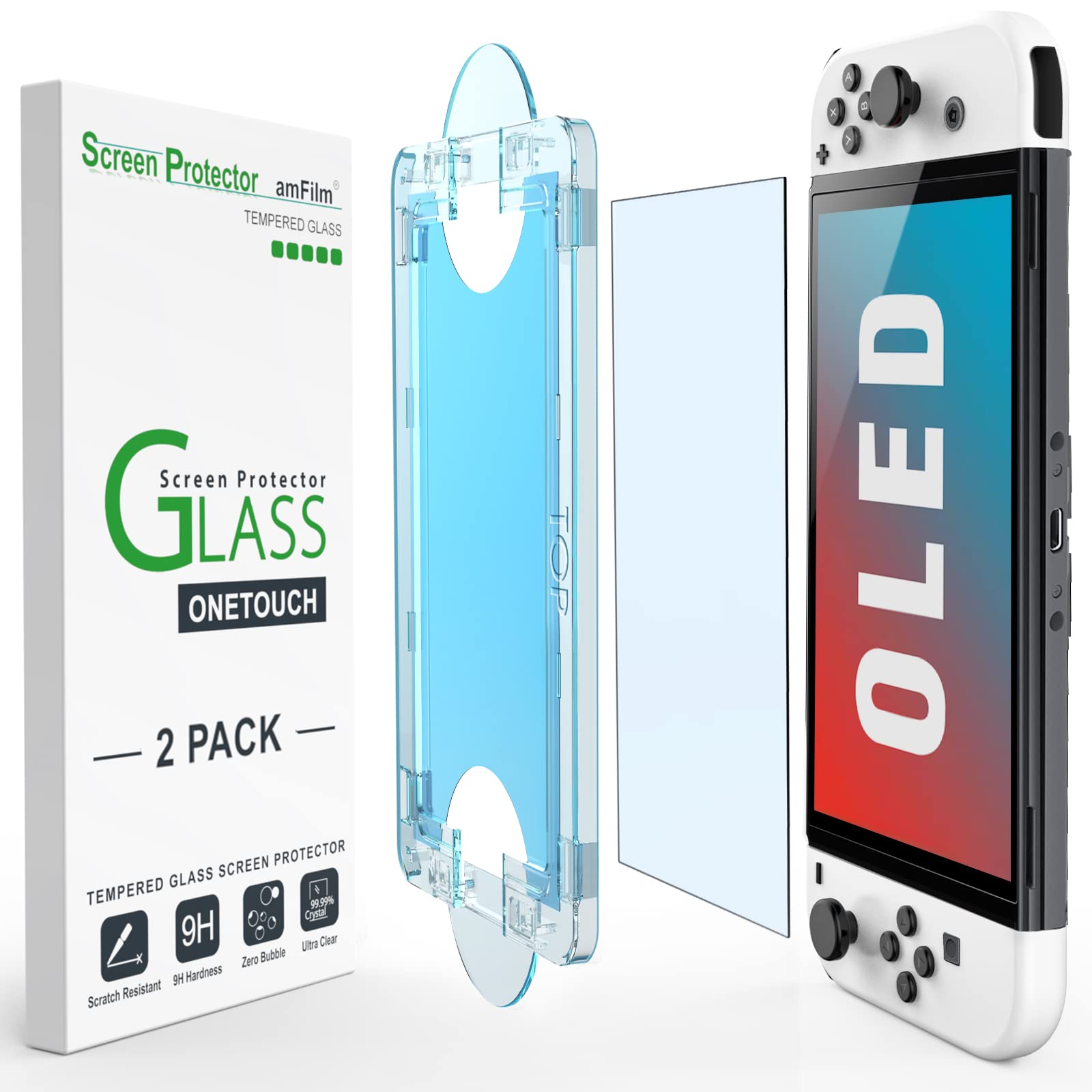 amFilm Auto-Alignment OneTouch for Nintendo Switch 2 Screen Protector 2025 | Tempered Glass Accessories, 30s Install, Bubble Free, Scratch & Drop Resistant, Touch Sensitive, 7.9'' Transparent [2 Pack]