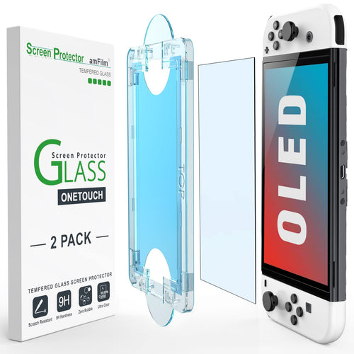 amFilm Auto-Alignment OneTouch for Nintendo Switch 2 Screen Protector 2025 | Tempered Glass Accessories, 30s Install, Bubble Free, Scratch & Drop Resistant, Touch Sensitive, 7.9'' Transparent [2 Pack]