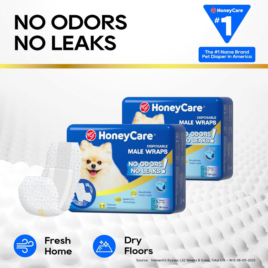 HONEY CARE All-Absorb A26 Male Dog Wrap, 50 Count, Small