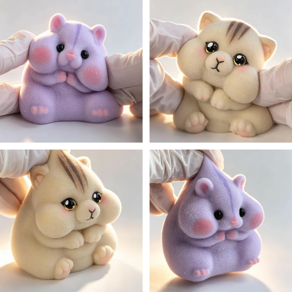 Handmade Taba Squishy Hamster Toy, Cute Squishy Stress Relief Fidget Toy | CUTE SQUEEZE Soft Non-toxic Silicone Butter Cheese Dumpling Squishy, Fuzzy Animal Sensory Toys for Kids Adults, Pink