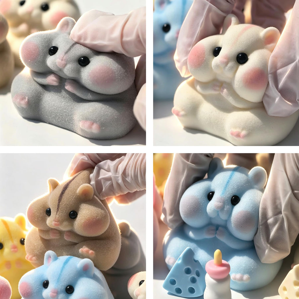 Handmade Taba Squishy Hamster Toy, Cute Squishy Stress Relief Fidget Toy | CUTE SQUEEZE Soft Non-toxic Silicone Butter Cheese Dumpling Squishy, Fuzzy Animal Sensory Toys for Kids Adults, Pink