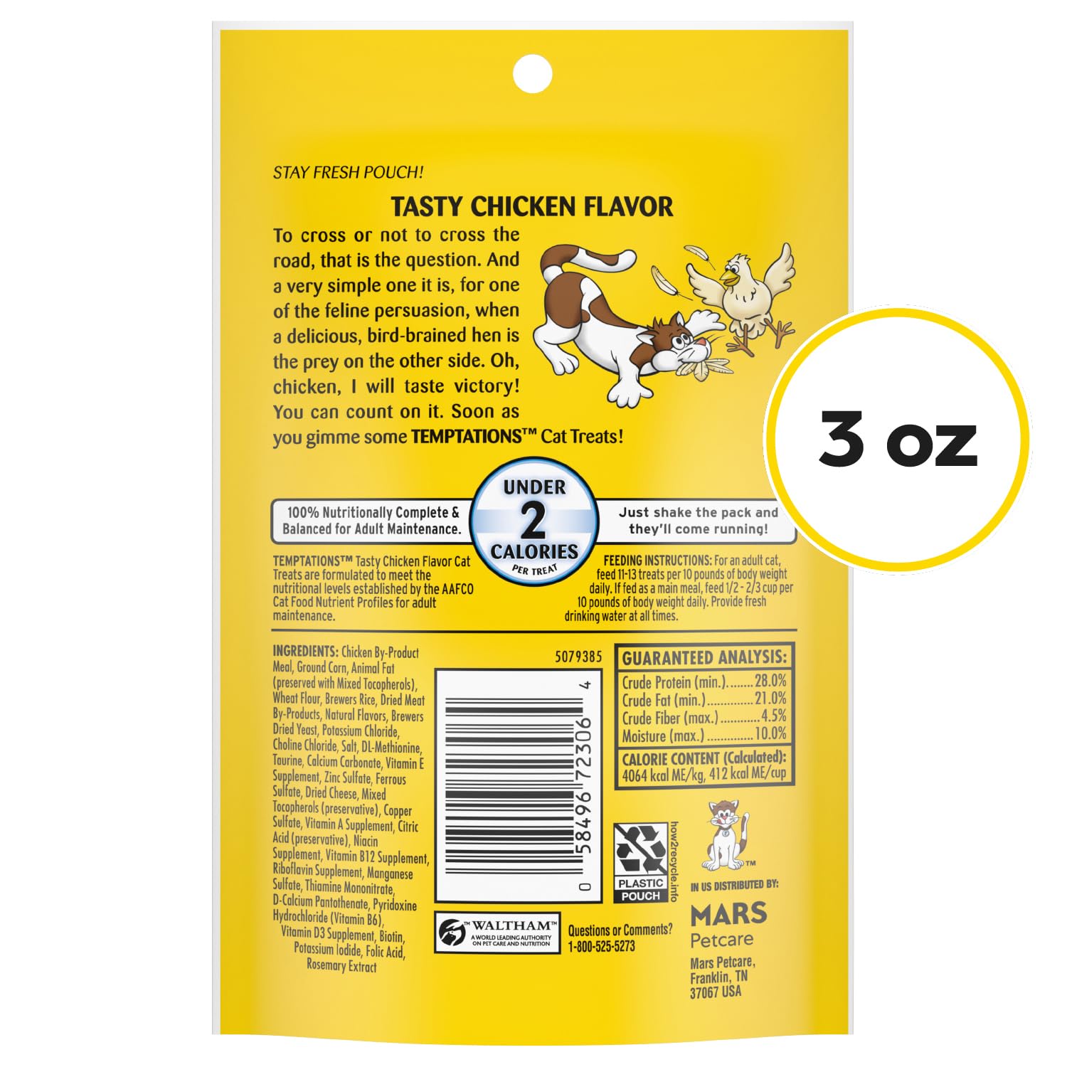 Temptations Classic Crunchy and Soft Cat Treats, Tasty Chicken, 30 oz | Under 2 calories per treat, crunchy outside & soft inside, resealable tub, use as meal or topper, 100% complete & balanced