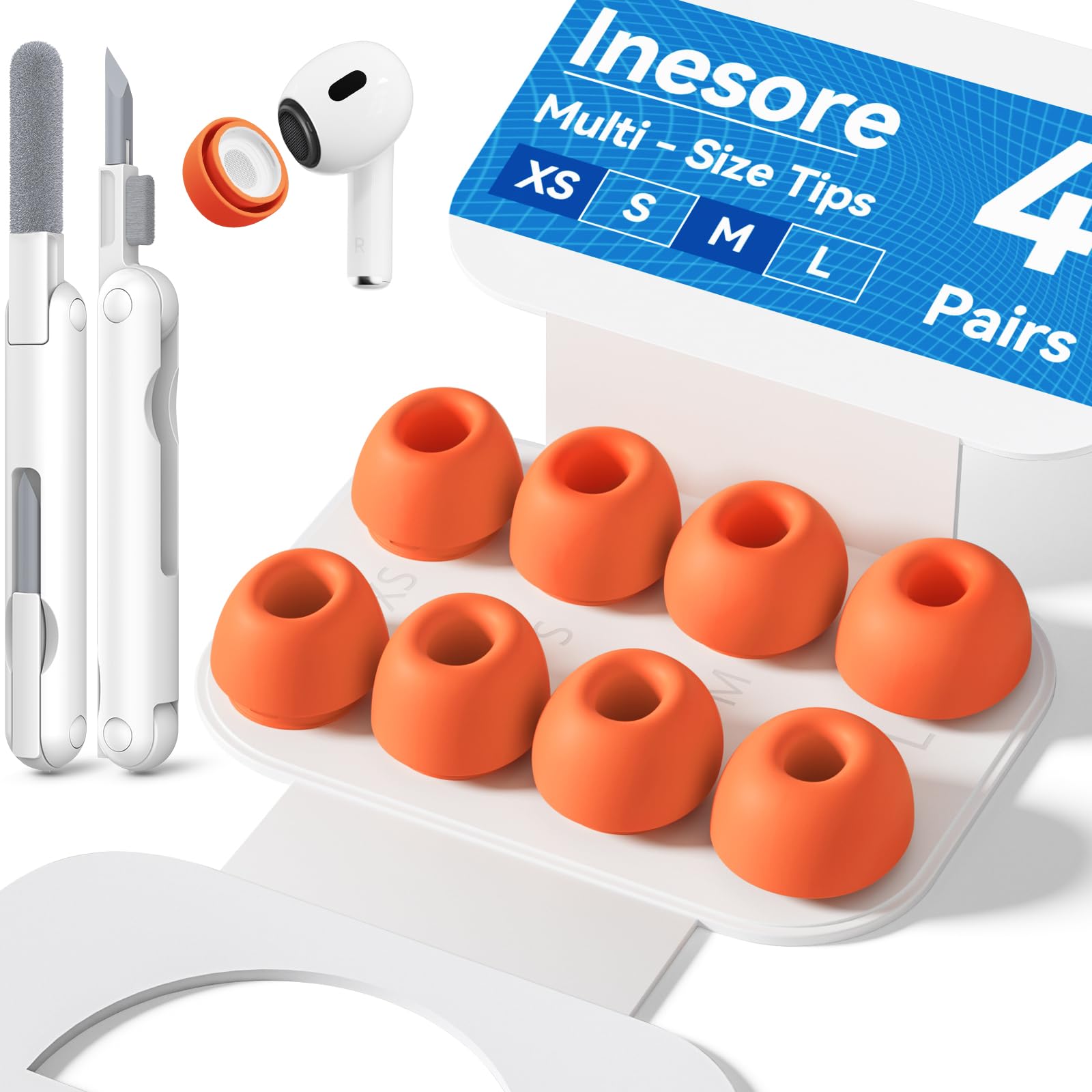 Inesore 4 Pairs Replacement Ear Tips for AirPods Pro 2nd/1st (Dark red) | with Noise Reduction Hole & Built-in dust Guard Screen,Silicone,with Portable Storage Box & Cleaner Pen,4 Size (XS/S/M/L)