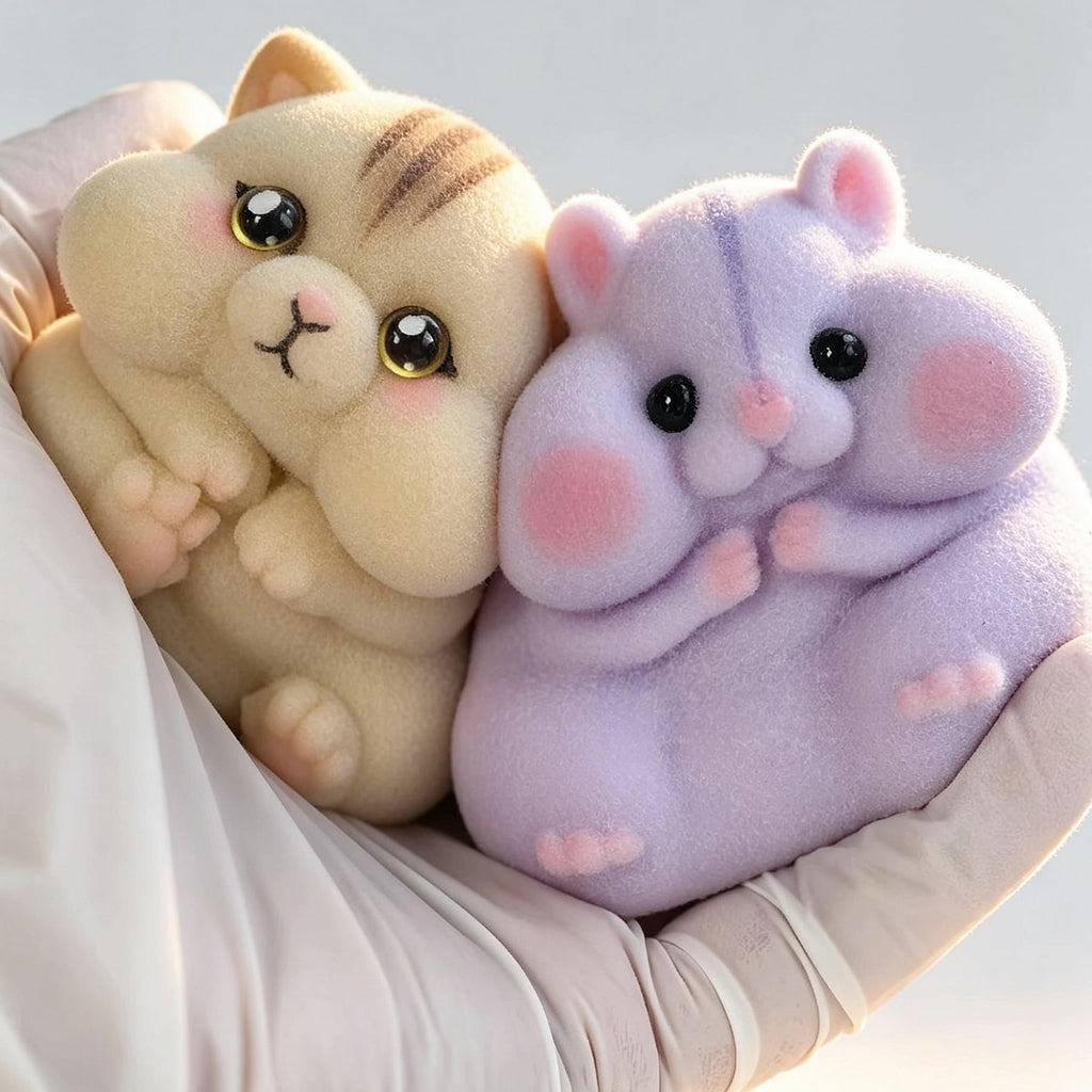 Handmade Taba Squishy Hamster Toy, Cute Squishy Stress Relief Fidget Toy | CUTE SQUEEZE Soft Non-toxic Silicone Butter Cheese Dumpling Squishy, Fuzzy Animal Sensory Toys for Kids Adults, Pink