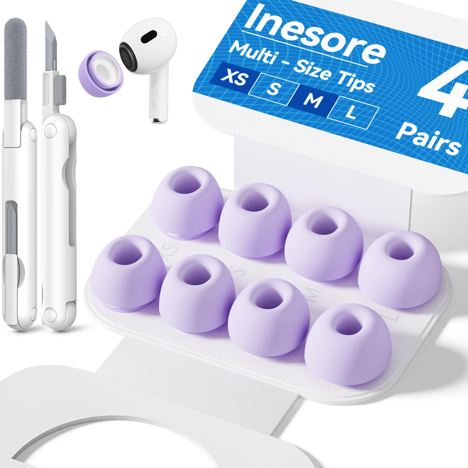 Inesore 4 Pairs Replacement Ear Tips for AirPods Pro 2nd/1st (Dark red) | with Noise Reduction Hole & Built-in dust Guard Screen,Silicone,with Portable Storage Box & Cleaner Pen,4 Size (XS/S/M/L)