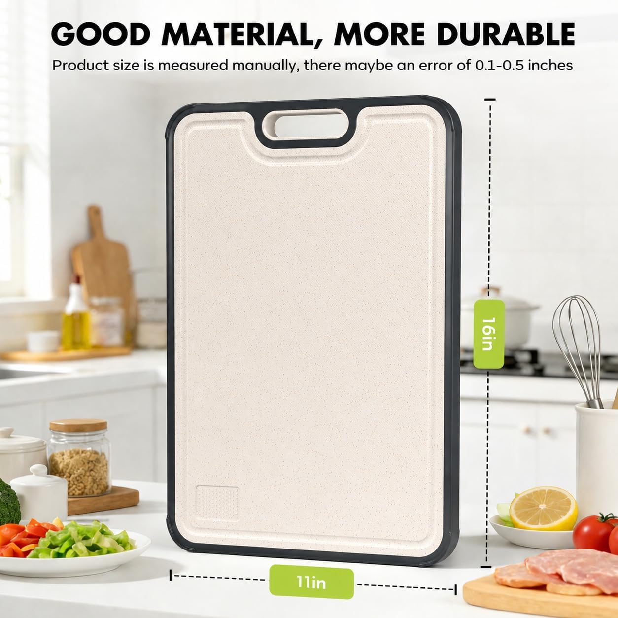 Titanium Cutting Board for Kitchen, Pure Titanium/PP, Size 16”×11” | Food Grade Materials, Separate Prep Surfaces for Raw & Cooked Food, Odor Resistant, Easy to Clean, Durable Kitchen Essential