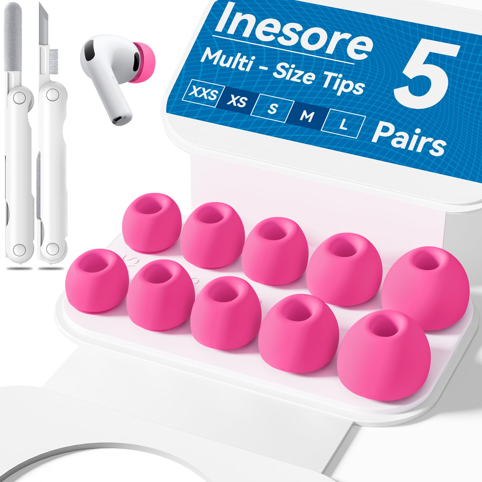 Inesore 4 Pairs Replacement Ear Tips for AirPods Pro 2nd/1st (Dark red) | with Noise Reduction Hole & Built-in dust Guard Screen,Silicone,with Portable Storage Box & Cleaner Pen,4 Size (XS/S/M/L)
