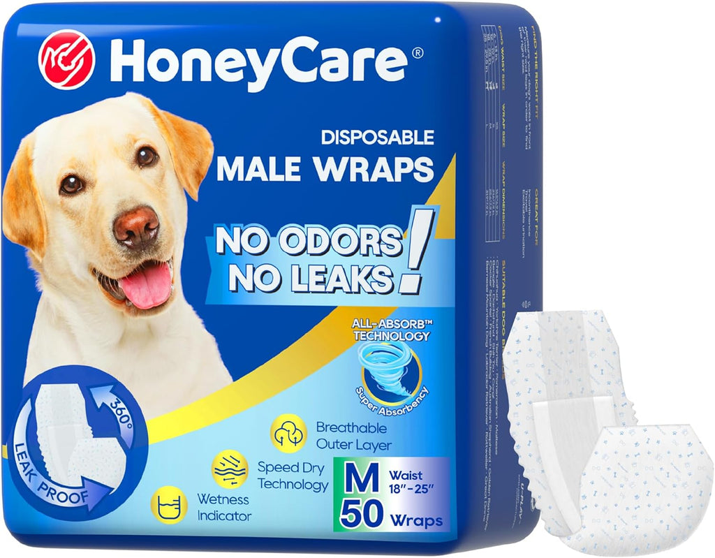 HONEY CARE All-Absorb A26 Male Dog Wrap, 50 Count, Small