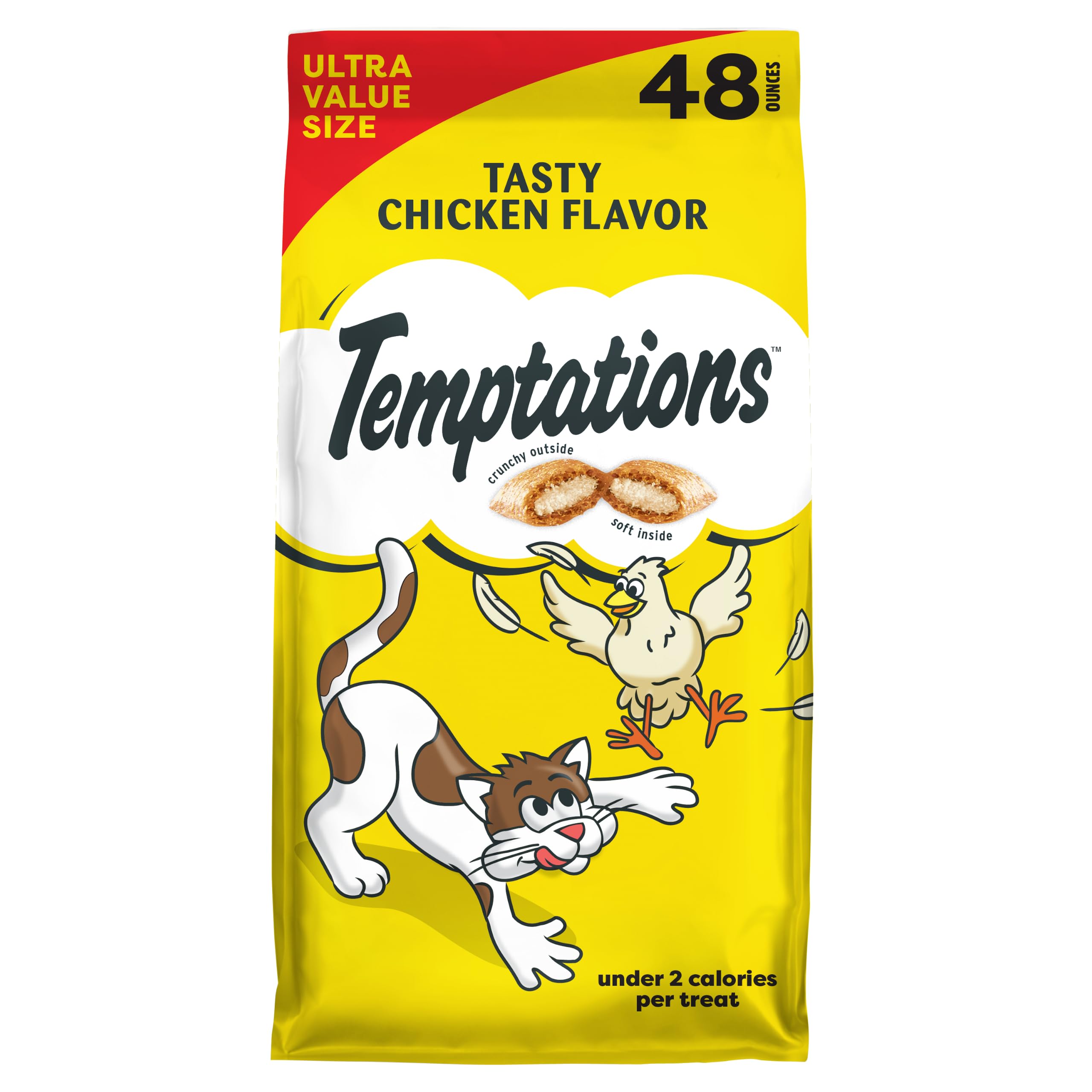 Temptations Classic Crunchy and Soft Cat Treats, Tasty Chicken, 30 oz | Under 2 calories per treat, crunchy outside & soft inside, resealable tub, use as meal or topper, 100% complete & balanced