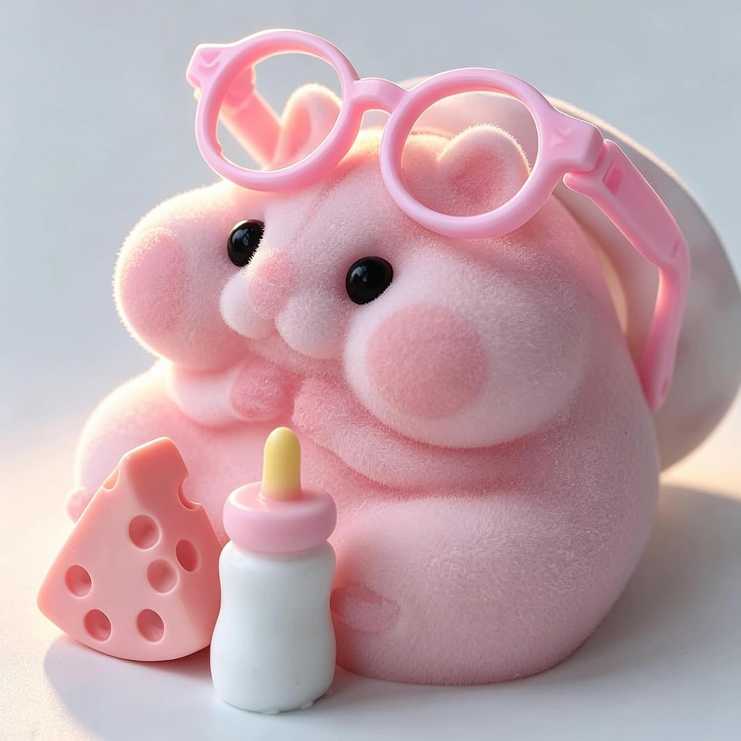 Handmade Taba Squishy Hamster Toy, Cute Squishy Stress Relief Fidget Toy | CUTE SQUEEZE Soft Non-toxic Silicone Butter Cheese Dumpling Squishy, Fuzzy Animal Sensory Toys for Kids Adults, Pink