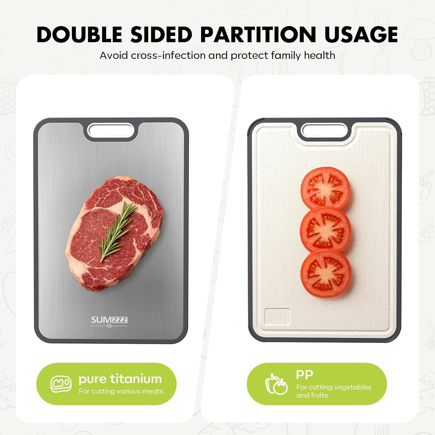 Titanium Cutting Board for Kitchen, Pure Titanium/PP, Size 16”×11” | Food Grade Materials, Separate Prep Surfaces for Raw & Cooked Food, Odor Resistant, Easy to Clean, Durable Kitchen Essential