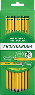 Ticonderoga Wood-Cased Pencils, Pre-Sharpened | #2 HB Soft, Yellow, 30 Count, Standard Size, High Quality Eraser