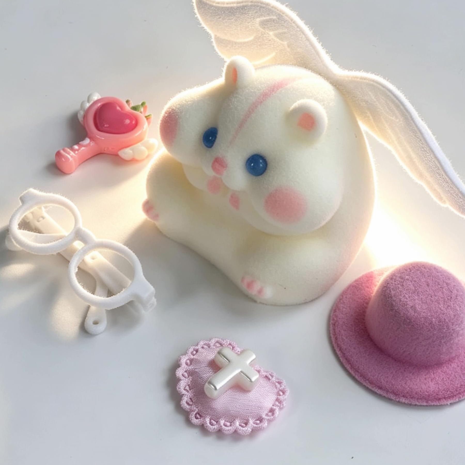 Handmade Taba Squishy Hamster Toy, Cute Squishy Stress Relief Fidget Toy | CUTE SQUEEZE Soft Non-toxic Silicone Butter Cheese Dumpling Squishy, Fuzzy Animal Sensory Toys for Kids Adults, Pink