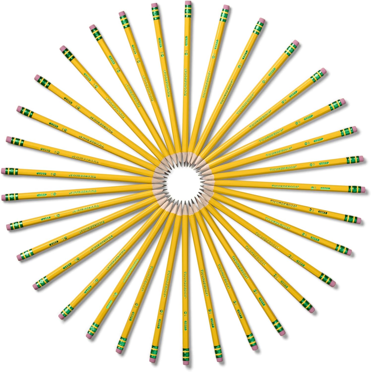 Ticonderoga Wood-Cased Pencils, Pre-Sharpened | #2 HB Soft, Yellow, 30 Count, Standard Size, High Quality Eraser