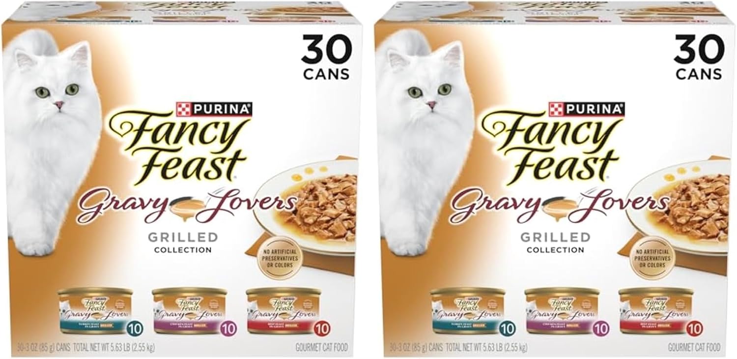 Purina Fancy Feast Gravy Lovers, Poultry & Beef Wet Cat Food, 3oz, 24-Pack | Variety Pack, grilled gourmet texture made with no artificial colors or preservatives, 100 percent complete and balanced
