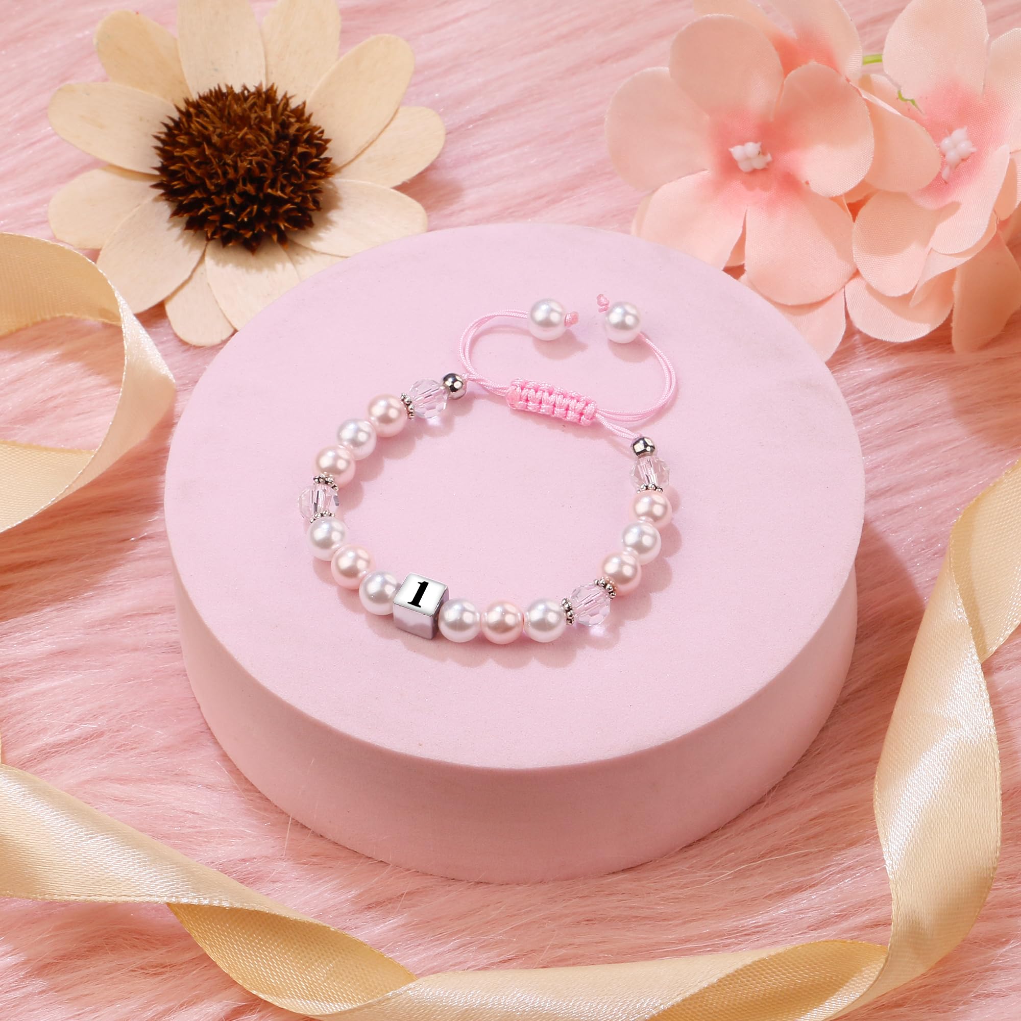 Sereney Birthday Gifts for Girls, 1-16 Year Old Girl Birthday Bracelet Gift | Adjustable Cross Pearl Beaded Bracelet, Happy Birthday Gifts for Daughter Granddaughter Niece, Handmade Link for Happy Bday
