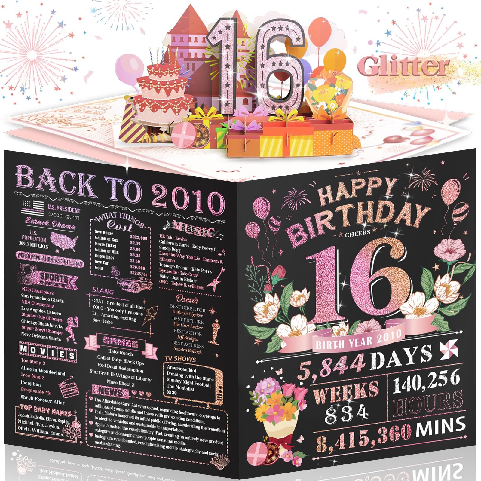 80th Birthday Card for Women Her, Large 3D Pop Up 80th Birthday cards forMom Grandma, Happy 80 Year Old Birthday Decorations for Wife Sister Funny Birthday Gifts, Back to 1946, Pink