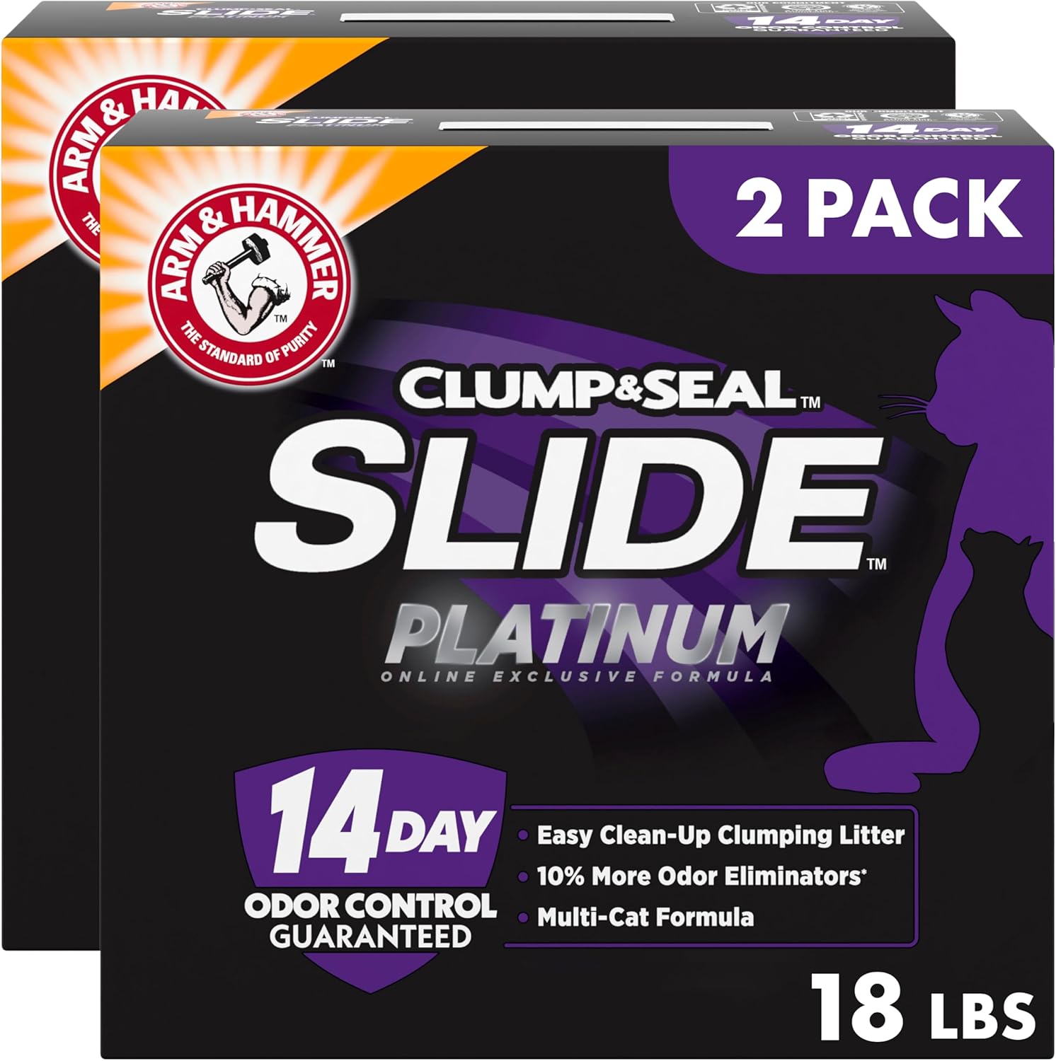 ARM & Hammer Clump & Seal Platinum Clumping Cat Litter, Online Only, 18 Lbs | Clumping Litter, Rock-Hard Clumps, Baking Soda Odor Eliminators, 14-Day Odor Control