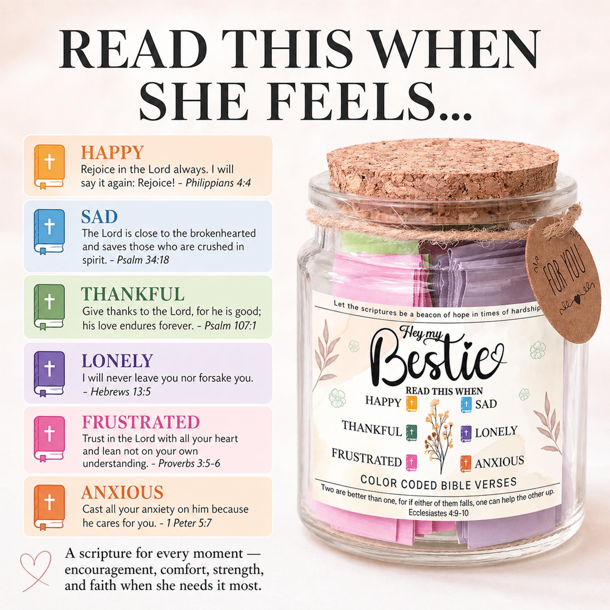Bible Verses Jar for Daughter – Daughter Gifts From Mom, Graduation Gifts for Daughters, 92 Bible Verses Folded by hand, Christian Gift for Women