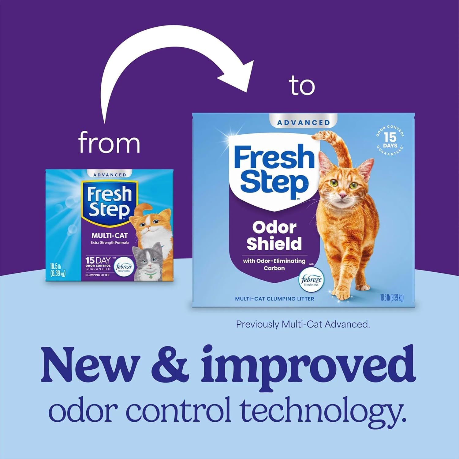 Fresh Step Advanced Odor Shield Clumping Cat Litter with Gain, 18.5 lb, 2Pk | Odor Shield with Ammonia Block Technology, Low Dust, Multi Cat, Compatible with Most Automatic Litter Boxes