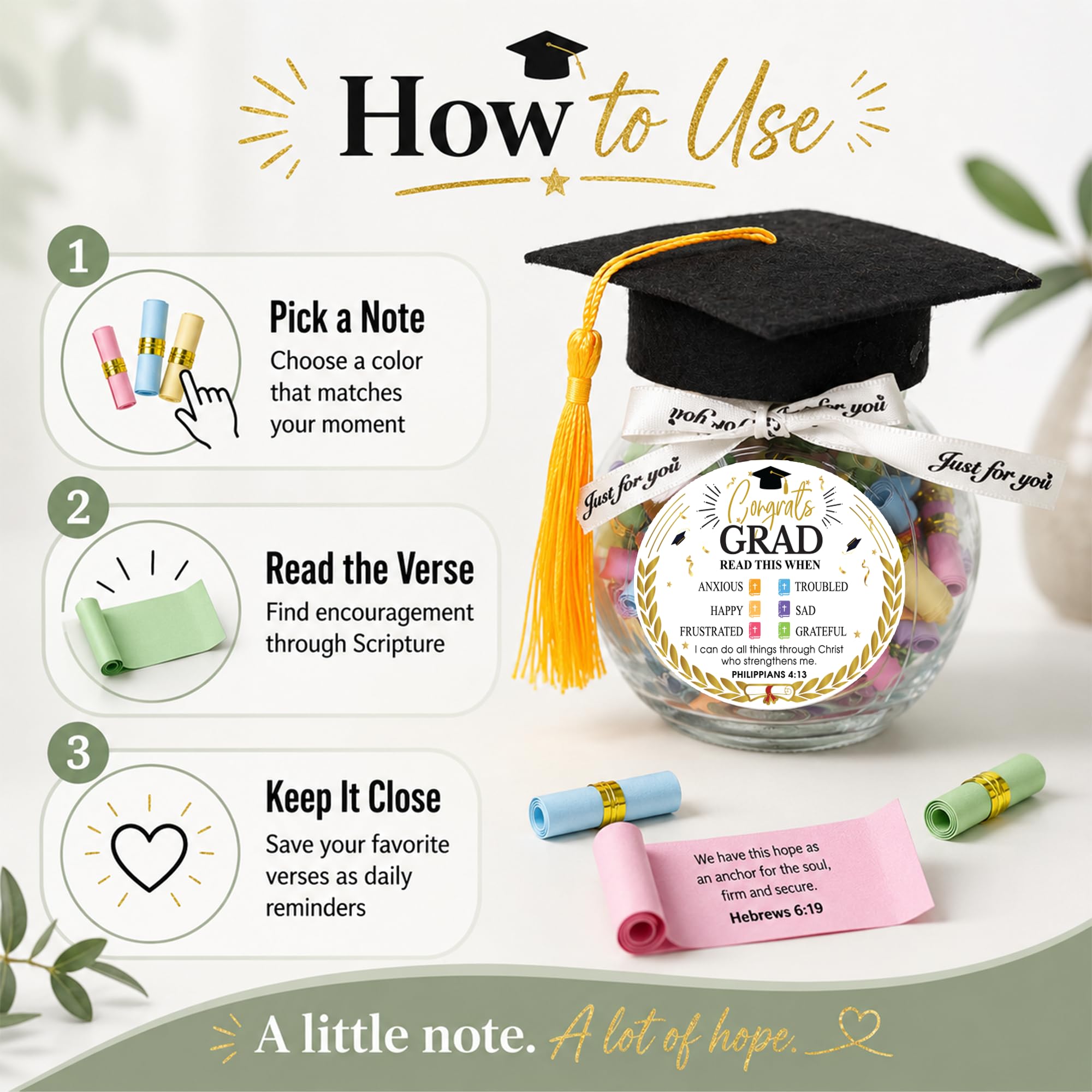 Bible Verses Jar for Daughter – Daughter Gifts From Mom, Graduation Gifts for Daughters, 92 Bible Verses Folded by hand, Christian Gift for Women
