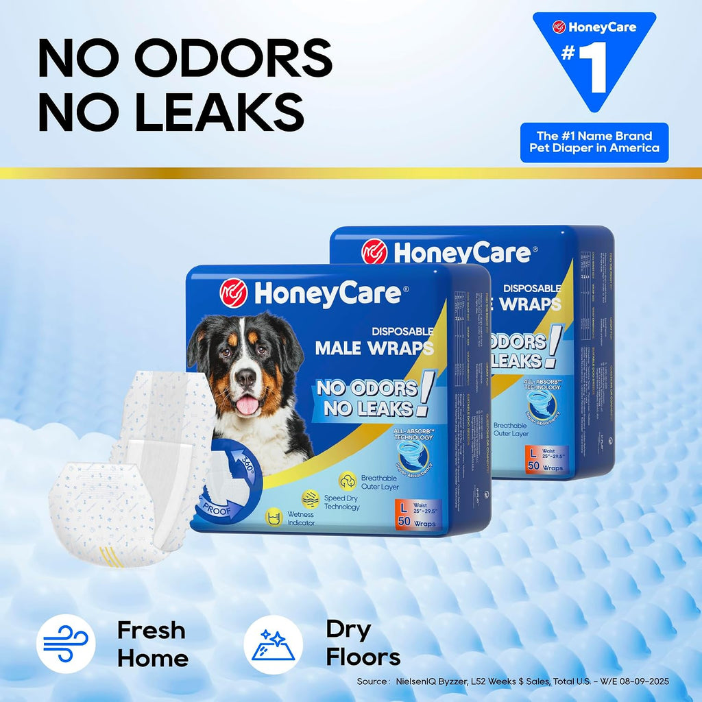 HONEY CARE All-Absorb A26 Male Dog Wrap, 50 Count, Small
