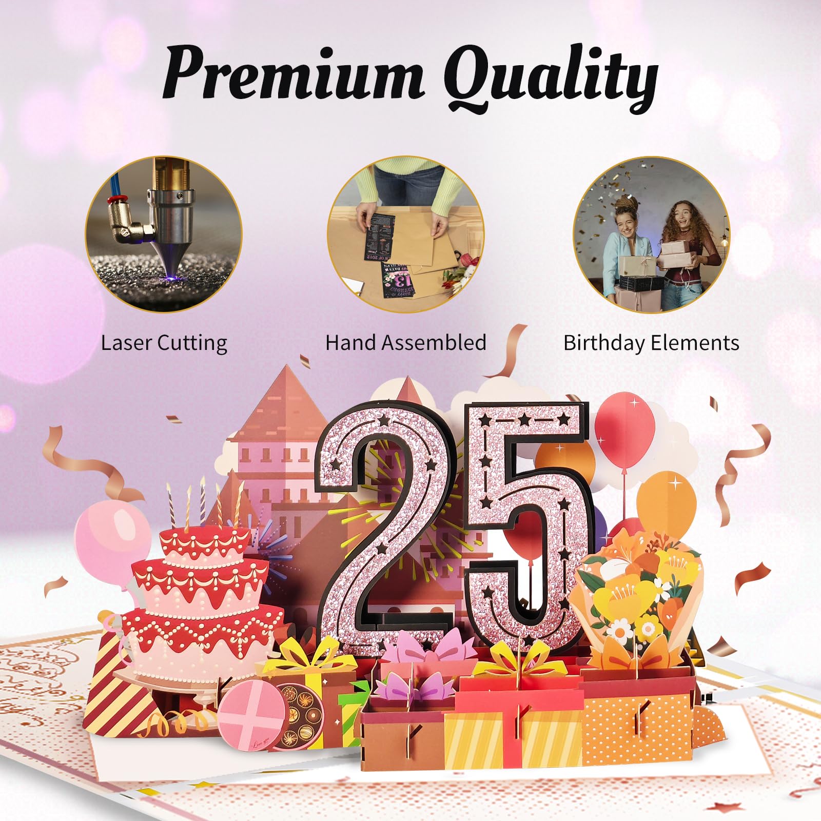 80th Birthday Card for Women Her, Large 3D Pop Up 80th Birthday cards forMom Grandma, Happy 80 Year Old Birthday Decorations for Wife Sister Funny Birthday Gifts, Back to 1946, Pink
